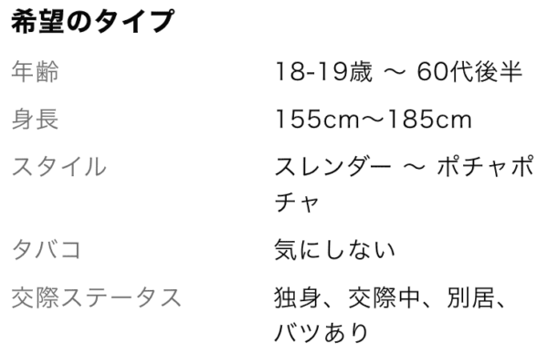 希望のタイプの幅が広い